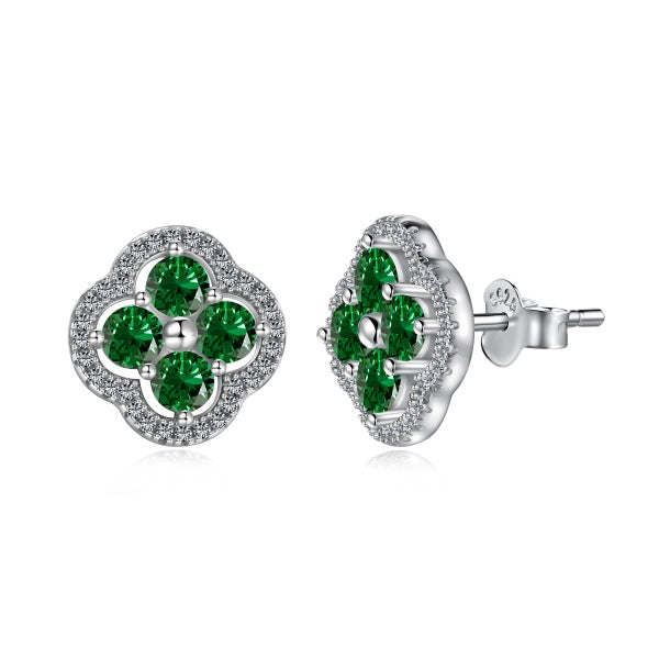 925 Sterling Silver Clover Zirconia Earrings