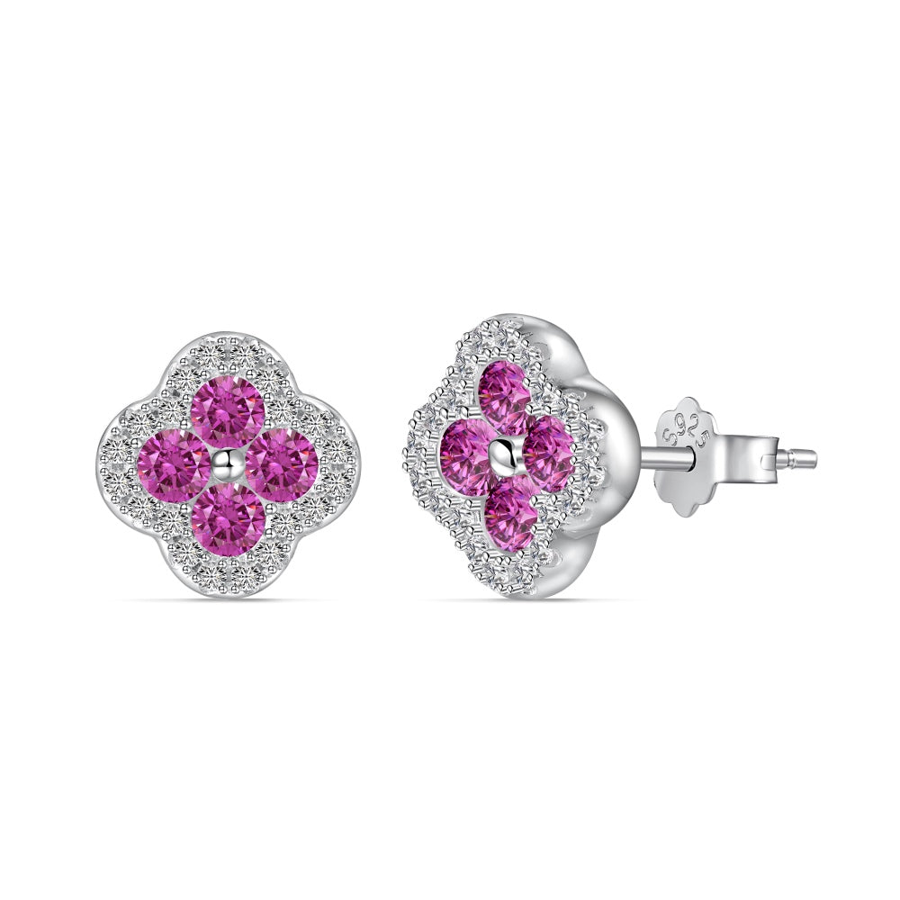 925 Sterling Silver Clover Zirconia Earrings