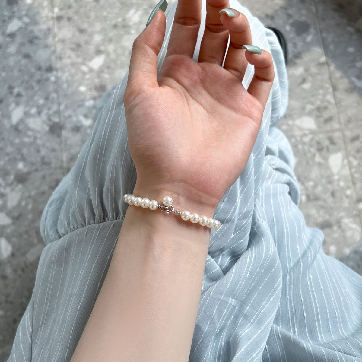 925 Silver Temperament Pearl Bead Bracelet