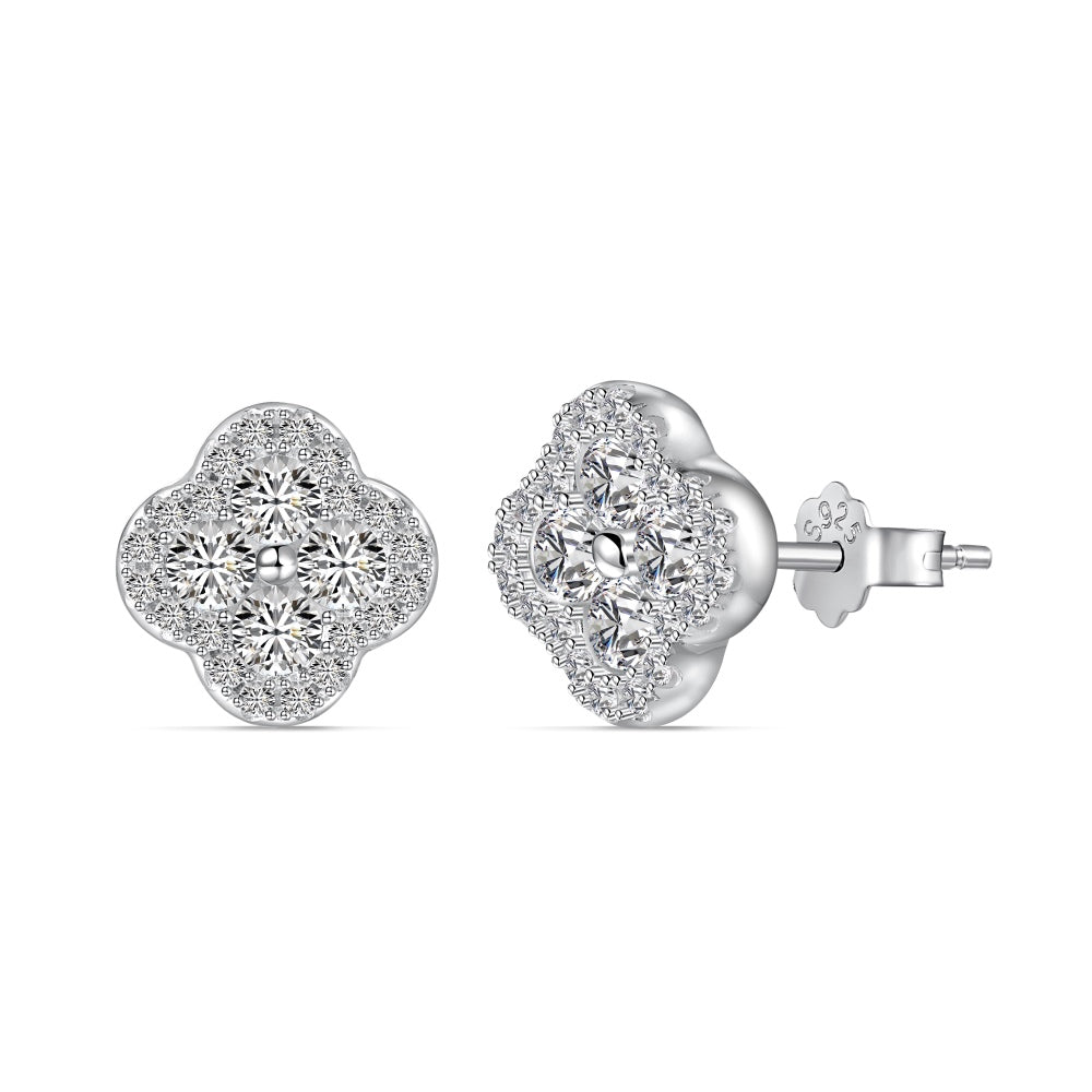 925 Sterling Silver Clover Zirconia Earrings