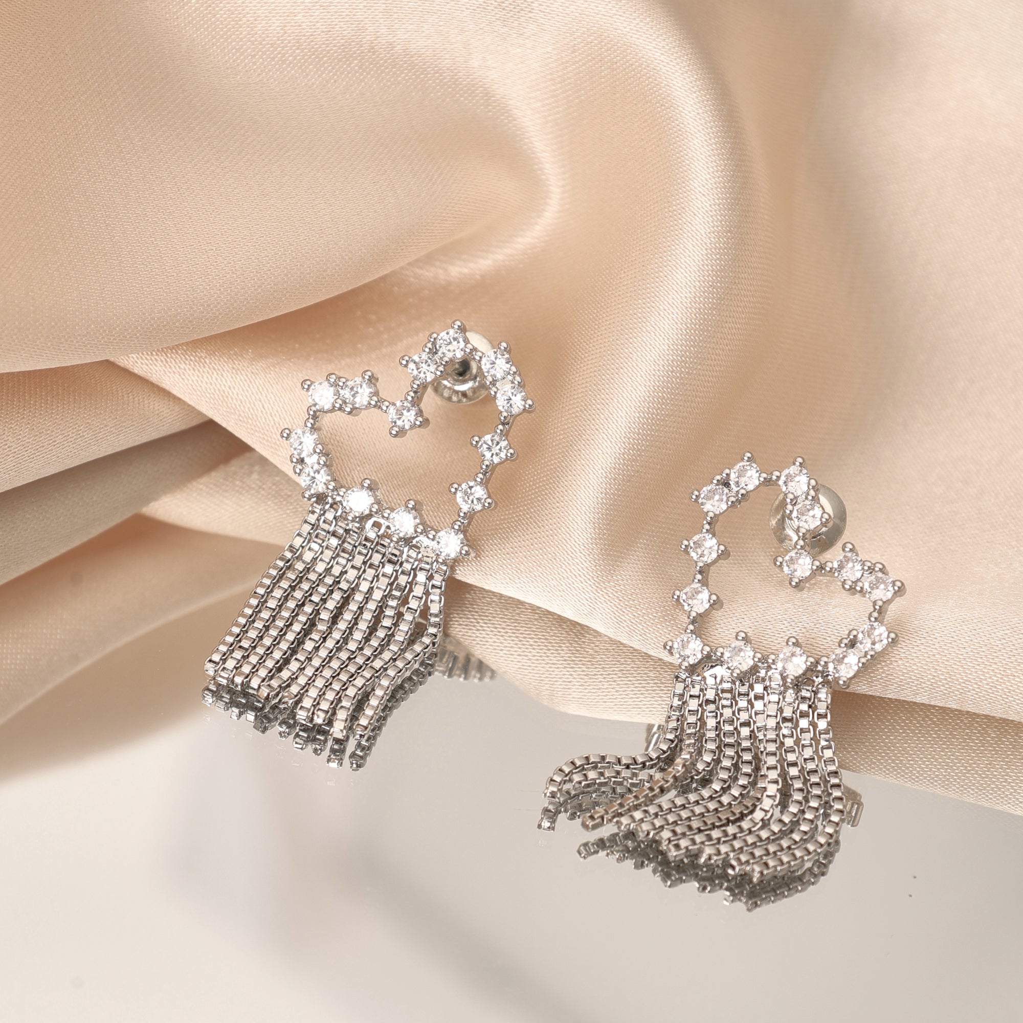 925 Sterling Silver Heart Tassel Earrings