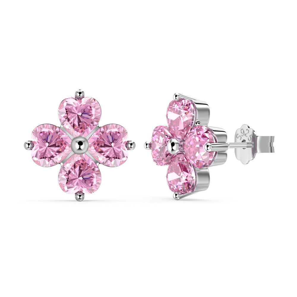 925 Sterling Silver Clover Zirconia Earrings