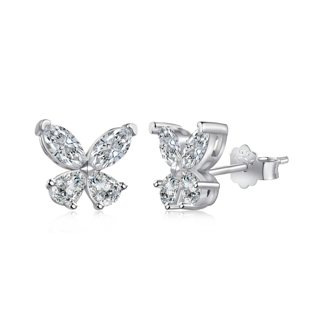 925 Sterling Silver Zirconia Butterfly Earrings