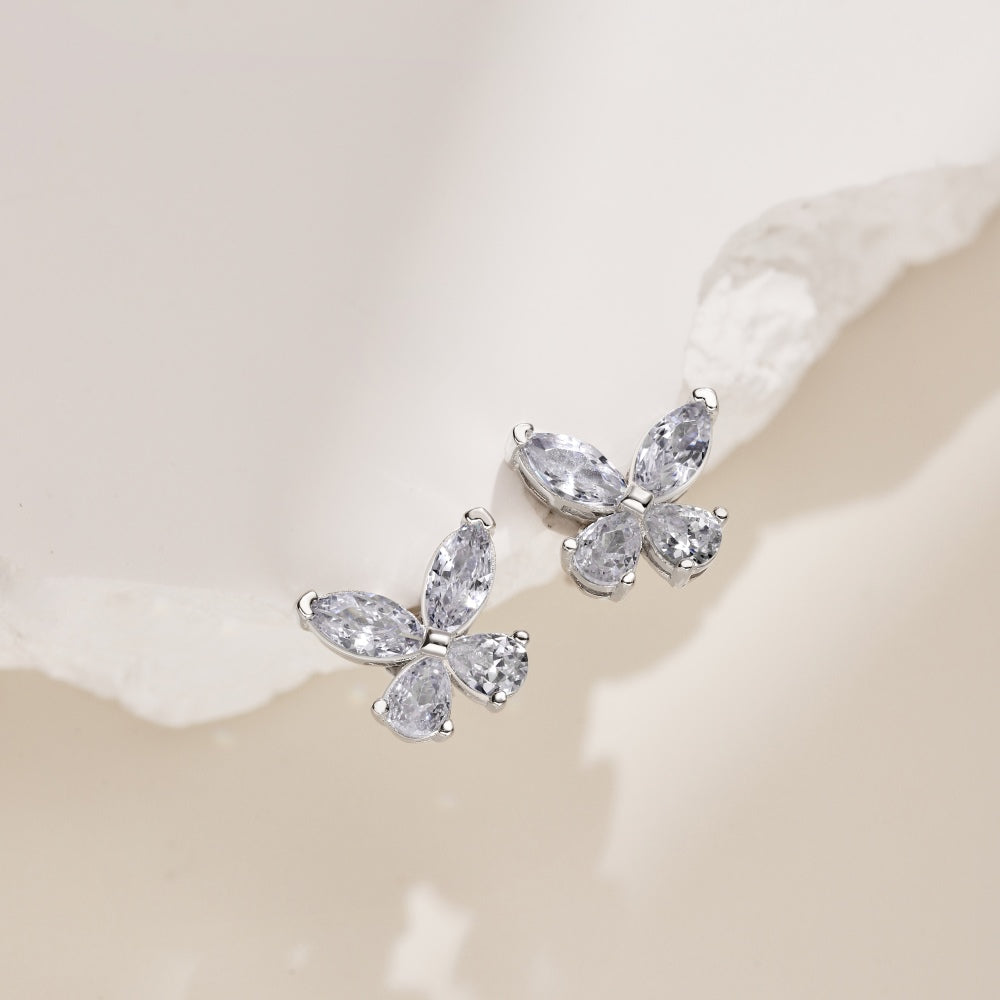 925 Sterling Silver Zirconia Butterfly Earrings