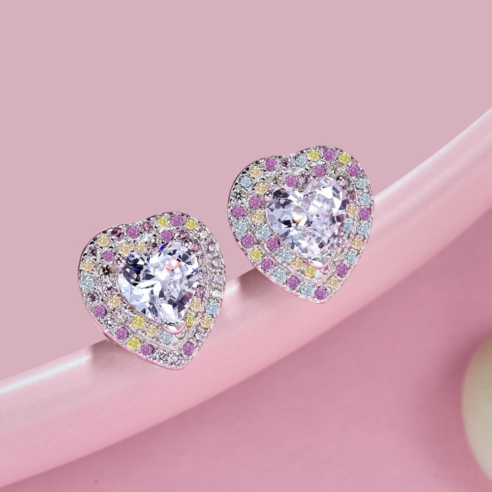 925 Sterling Silver Zirconia Heart Earrings