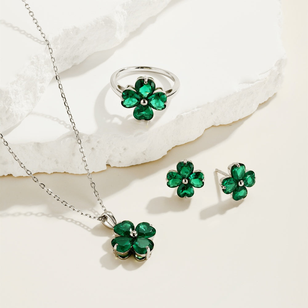 925 Sterling Silver Green Zirconia Clover Earrings