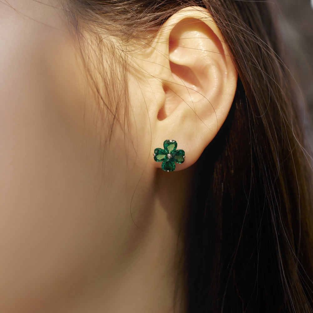 925 Sterling Silver Green Zirconia Clover Earrings