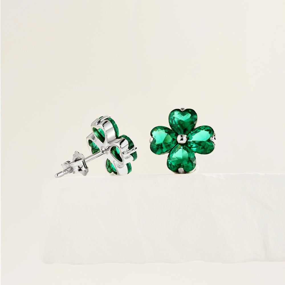 925 Sterling Silver Green Zirconia Clover Earrings