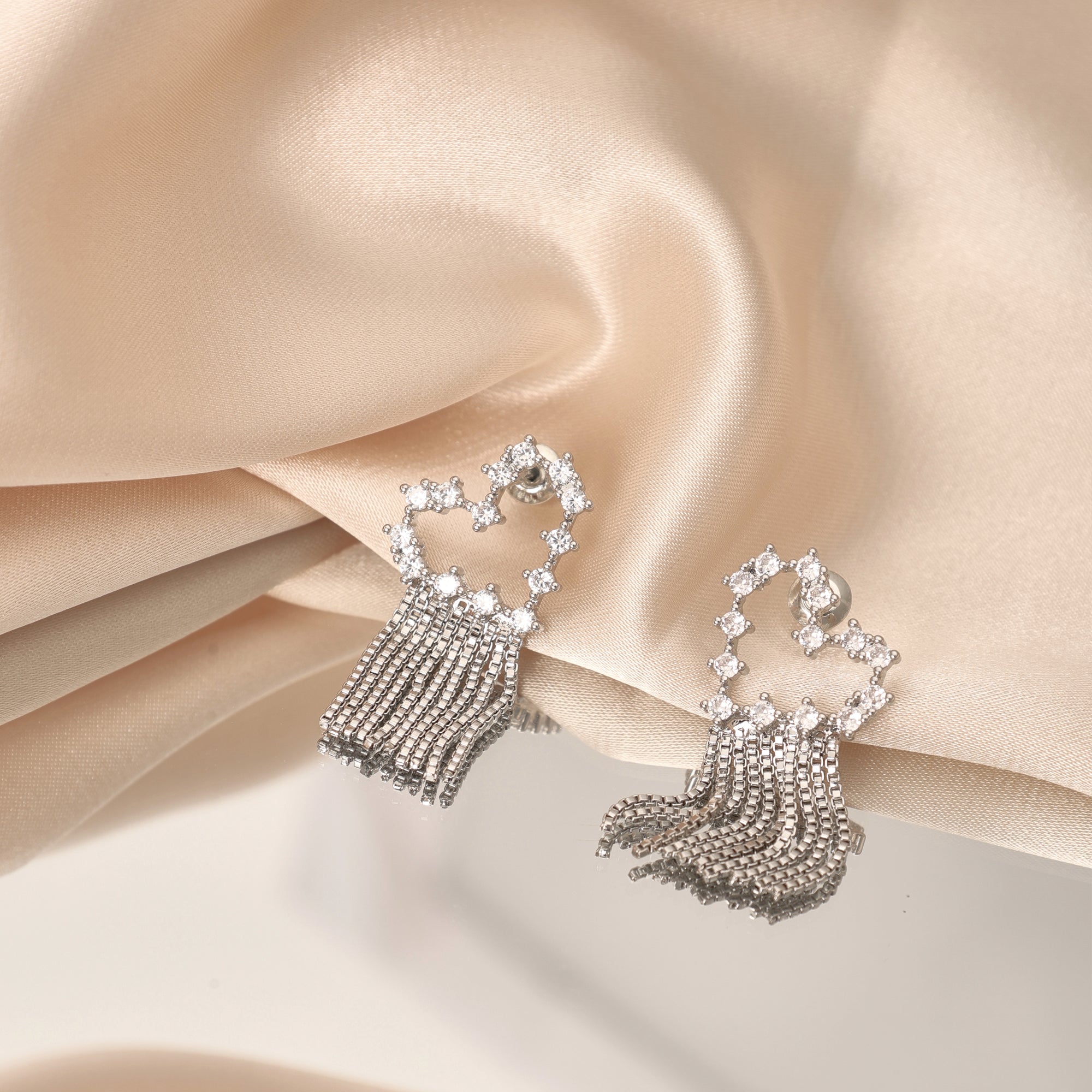 925 Sterling Silver Heart Tassel Earrings