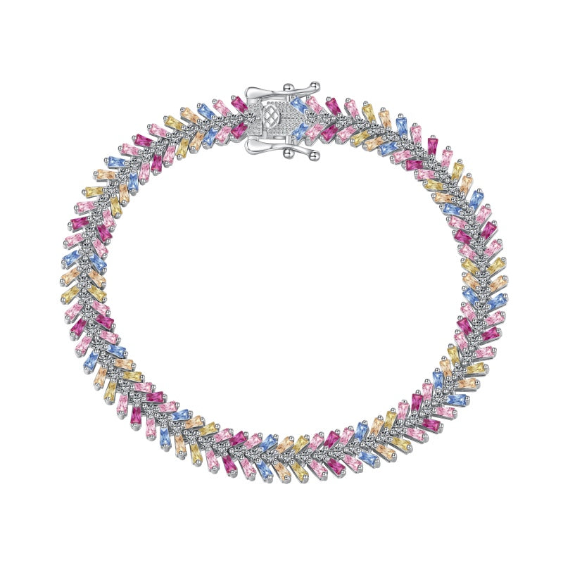 925 Sterling Silver Colorful White Round Zirconia Diamond Set Fashion Bracelet