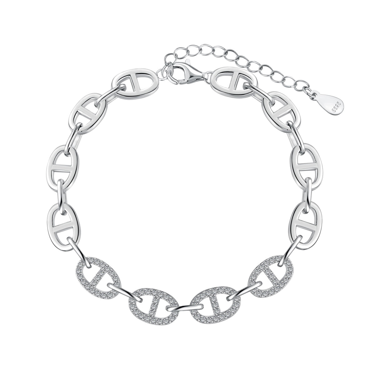 925 silver white round zirconium chain with diamonds polished asymmetric design fashion  bracelet