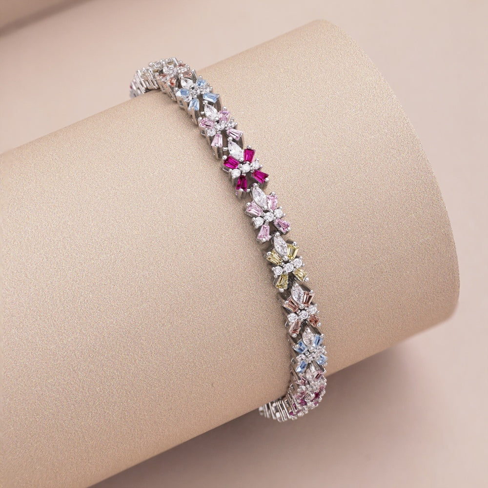 925 Colorful Trapezoidal Stones Trapezoidal White Round Zirconium Set with Row of Diamonds Design Niche Fashion Sophistication Bracelet