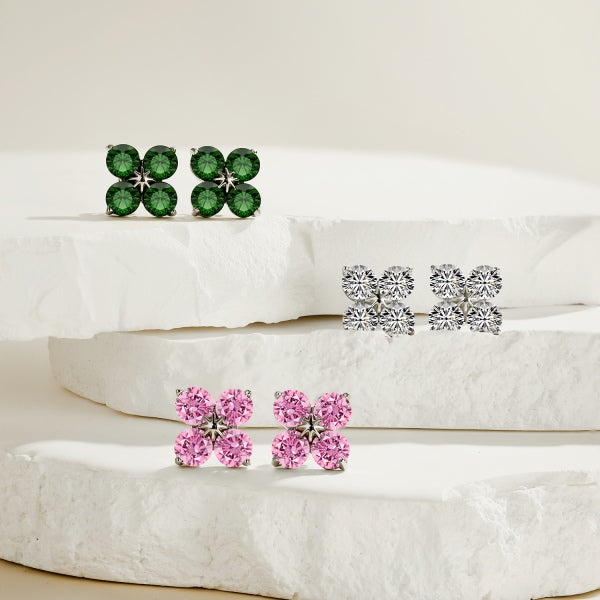 925 Sterling Silver Green Zirconia Clover Earrings