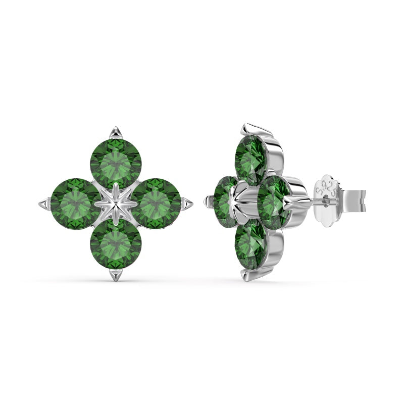 925 Sterling Silver Green Zirconia Clover Earrings