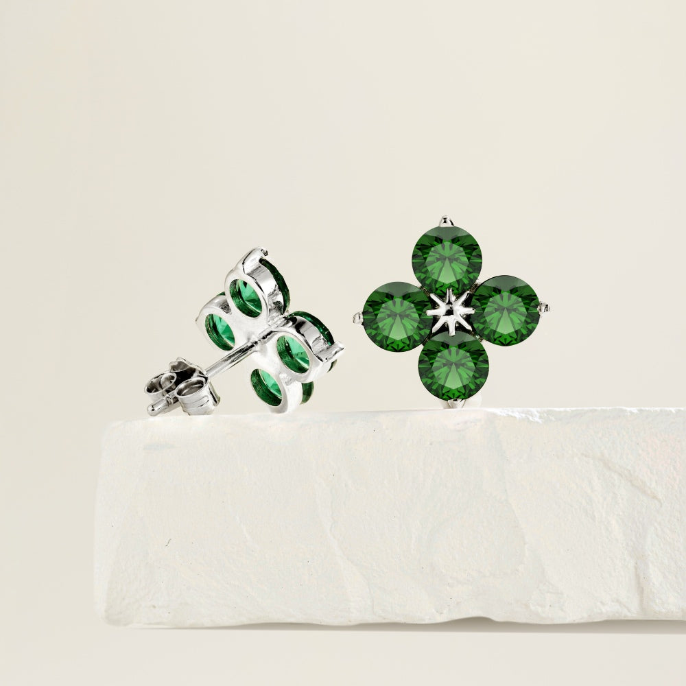 925 Sterling Silver Green Zirconia Clover Earrings