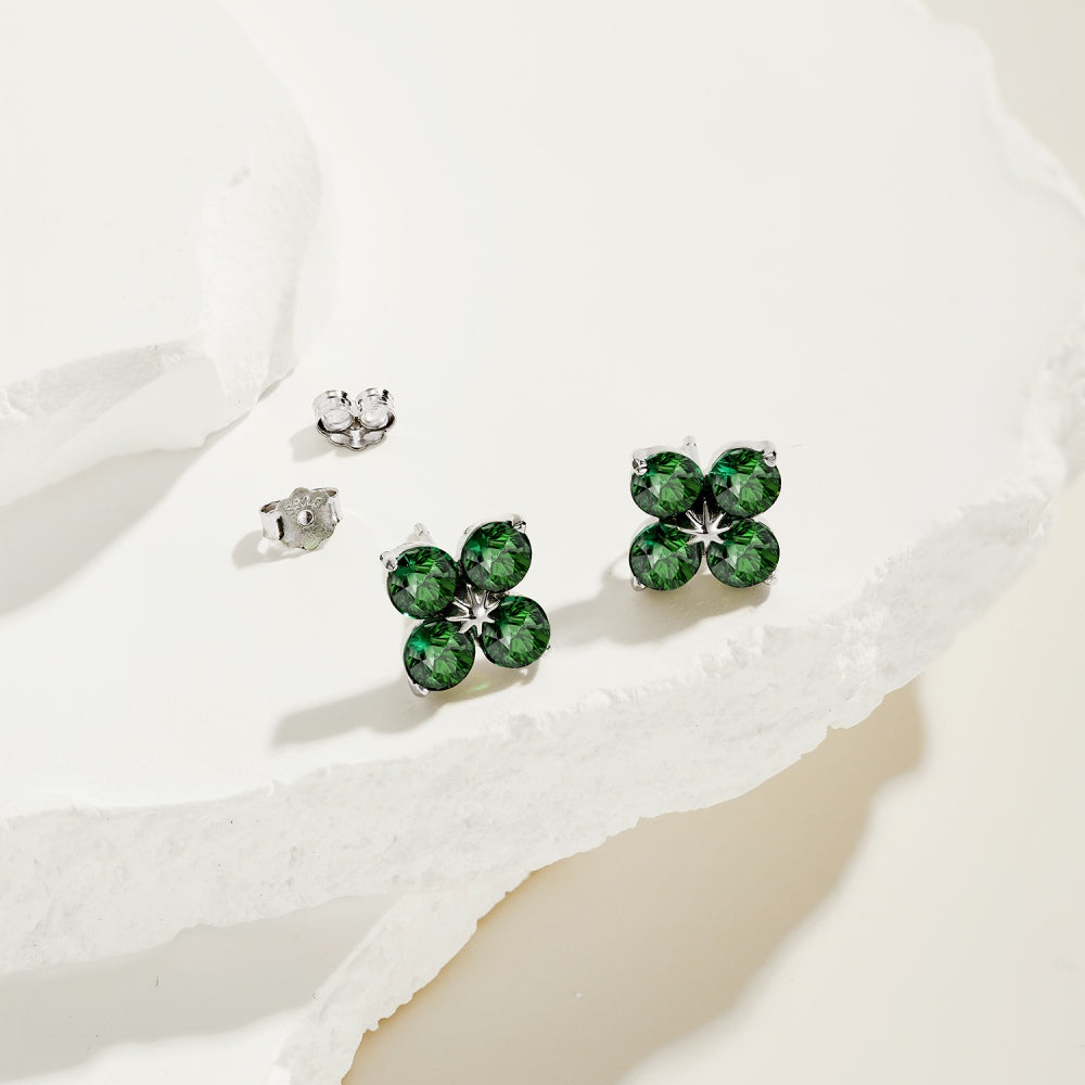 925 Sterling Silver Green Zirconia Clover Earrings