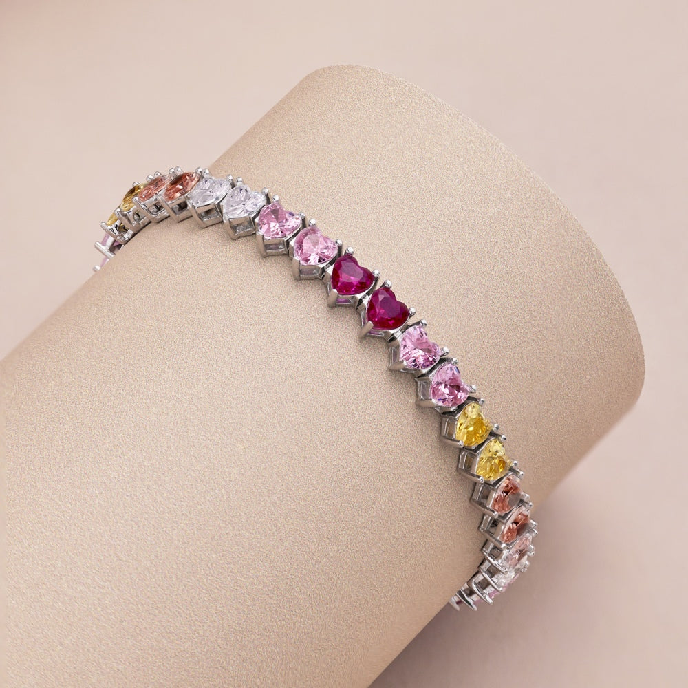 925 sterling silver colorful heart-shaped love full of diamonds inlaid exquisite fashion niche design tennis brac