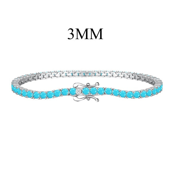 925 Sterling Silver Turquoise Set Niche Fashion Design Tennis Bracelet