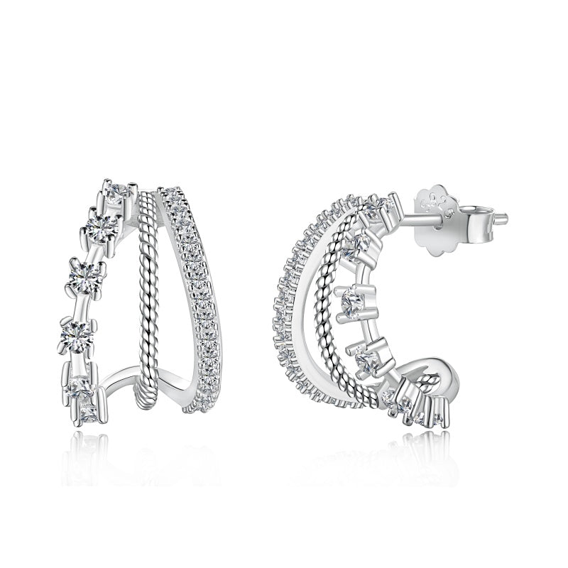 925 Sterling Silver Zirconia hoop  Earrings