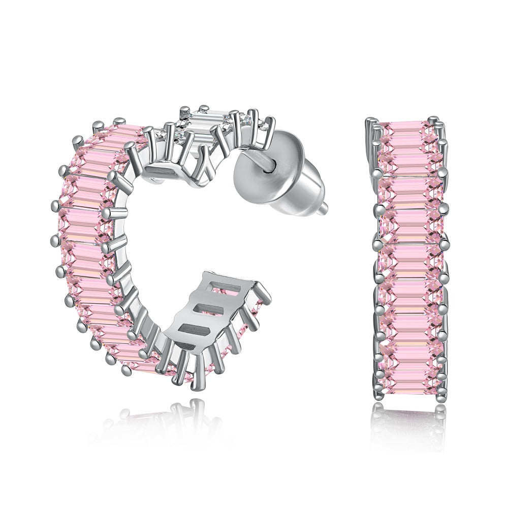 925 Sterling Silver pink Zirconia Hoop Earrings