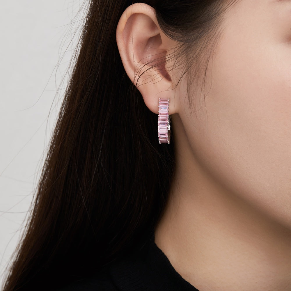 925 Sterling Silver pink Zirconia Hoop Earrings