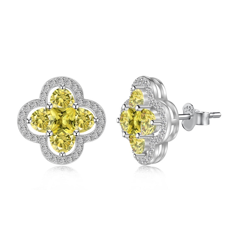 925 Sterling Silver Clover Zirconia Earrings